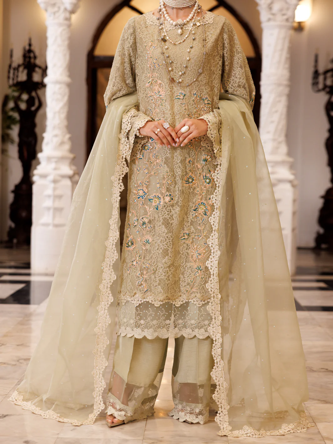 PISTACHIO GREEN POLY SCHIFFLI 3PC STITCHED | AL-3PS-LS-507/AM-277