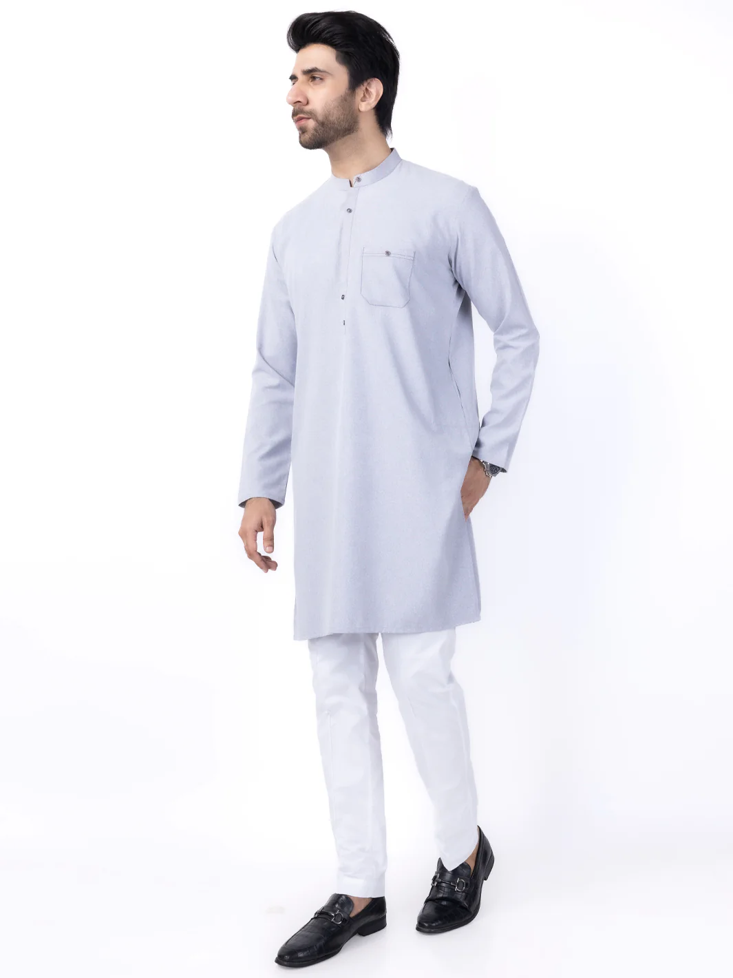 LIGHT GREY BLENDED KURTA | AL-K-1154/AM-2145E