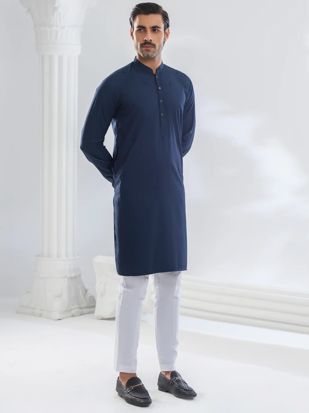 NAVY BLUE BLENDED KURTA | AL-K-1168B/AM-6207B