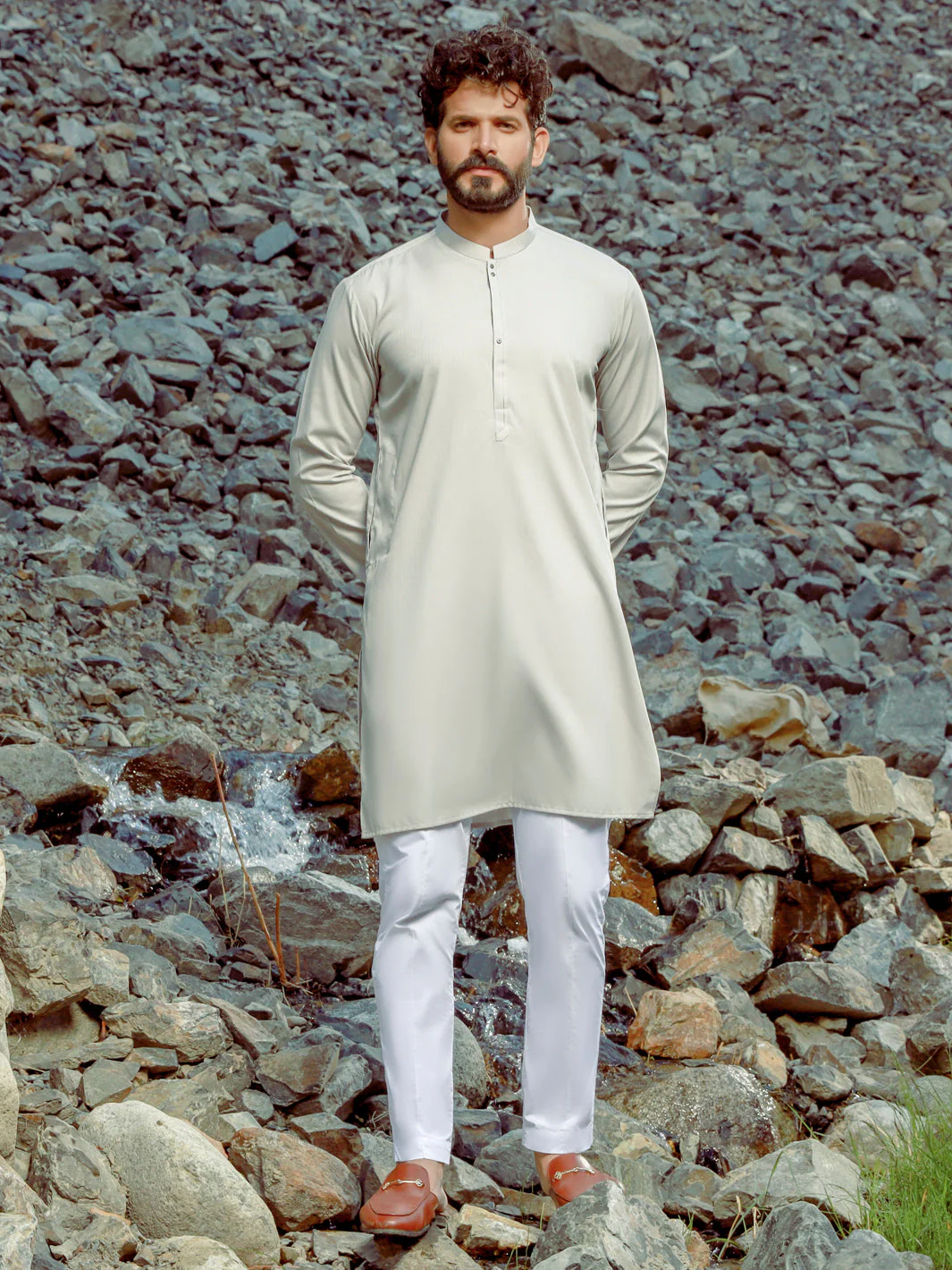 LIGHT GREY VISCOSE KURTA | AL-K-US-1035/AM-5075A