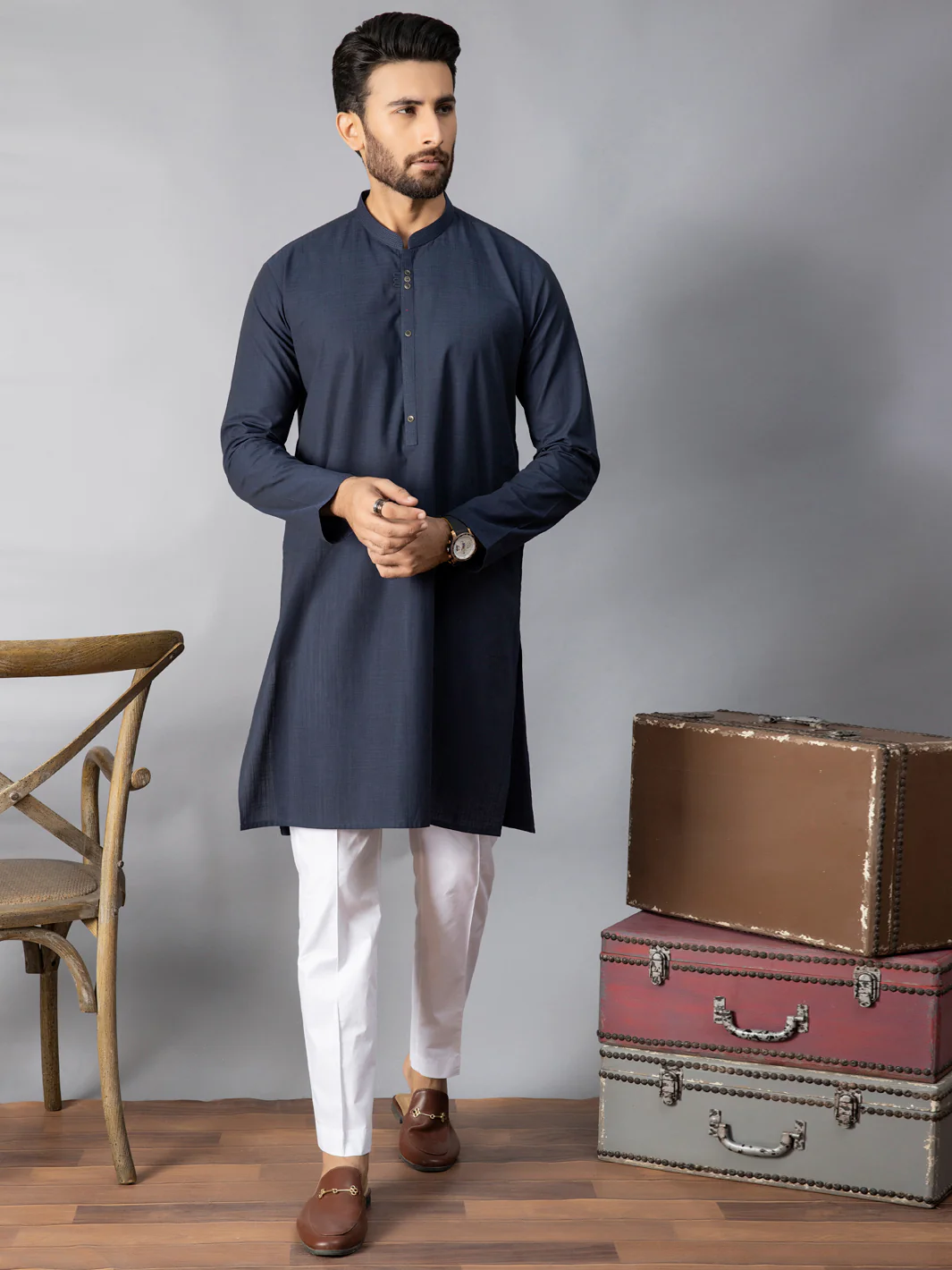 NAVY BLUE VISCOSE KURTA | AL-K-US-1080/AM-6080F