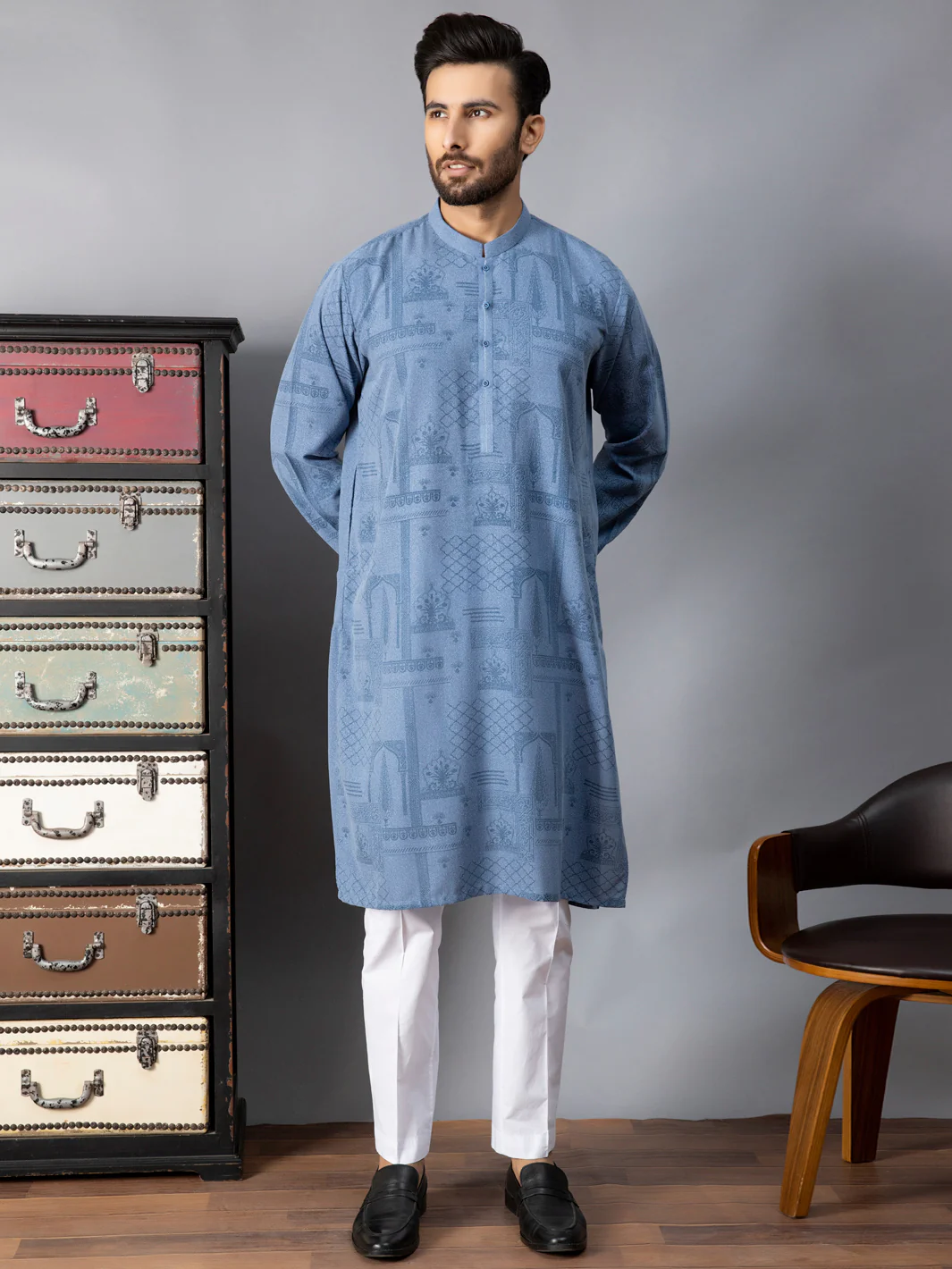 BLUE VISCOSE KURTA | AL-K-US-1082/AM-6087B