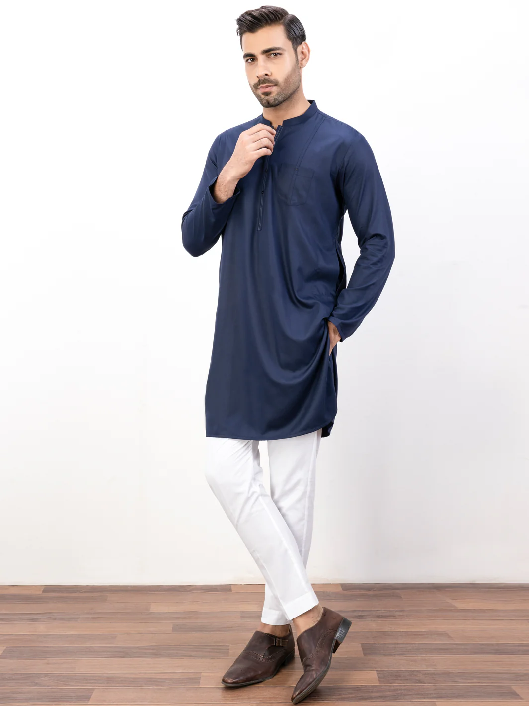 NAVY BLUE BLENDED KURTA | AL-K-US-1118/AM-6113D