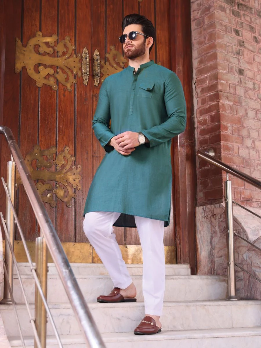TEAL GREEN COTTON KURTA | AL-K-US-906 V-1 2021
