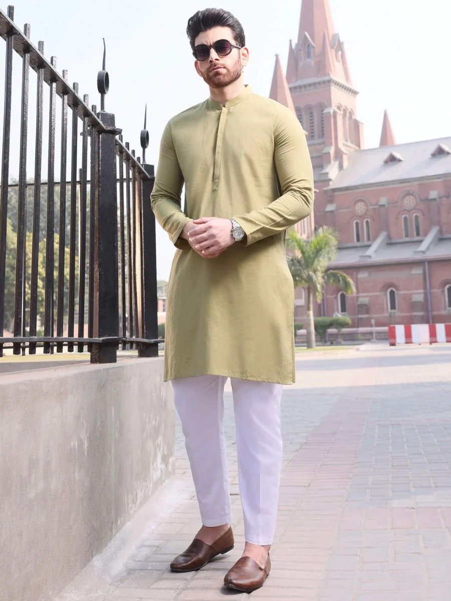 GREEN COTTON KURTA | AL-K-US-909 V-1 2021