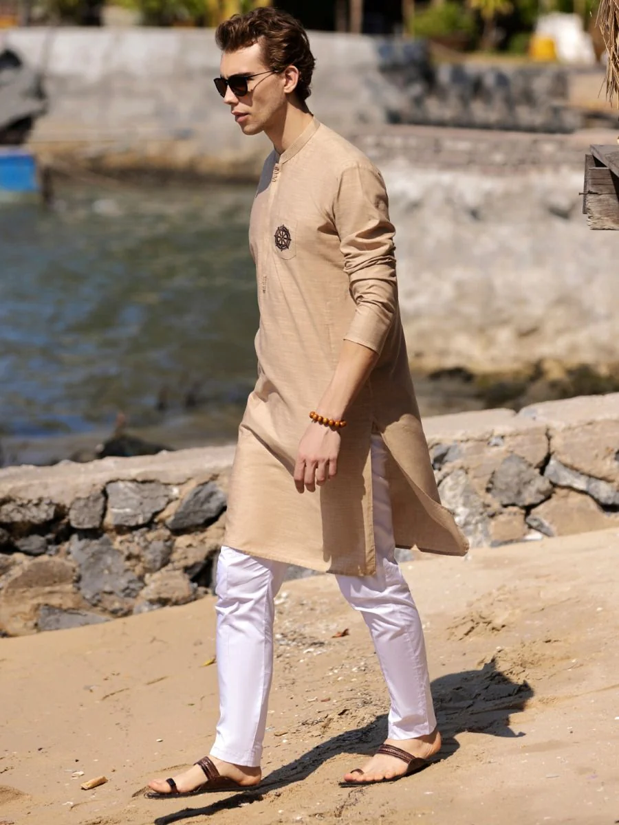 BEIGE COTTON KURTA | AL-K-US-960/AM-947-1A