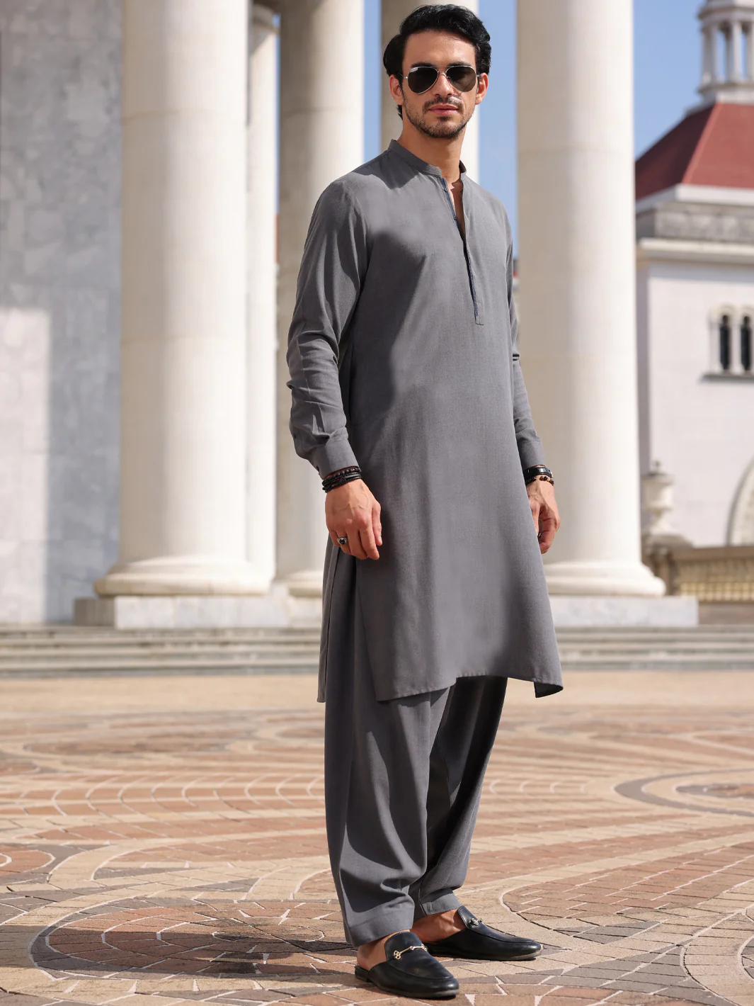 LIGHT GREY BLENDED KAMEEZ SHALWAR | AL-KS-2994/AM-6095O
