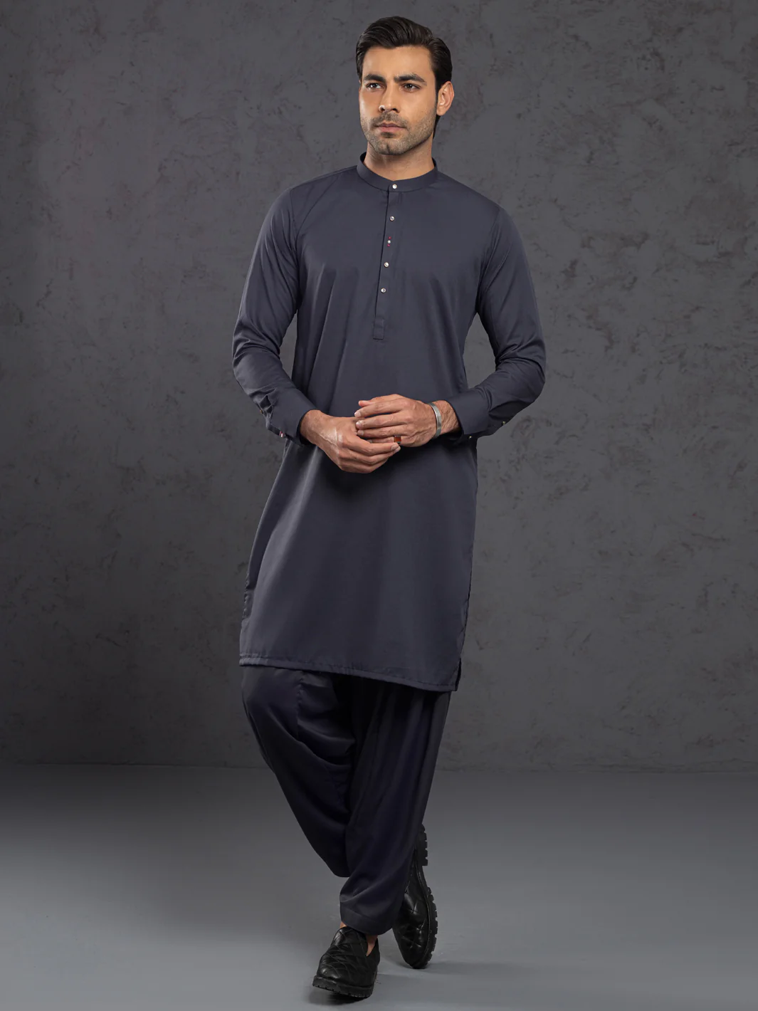 GREY BLENDED KAMEEZ SHALWAR | AL-KS-3001B/AM-6145-B1