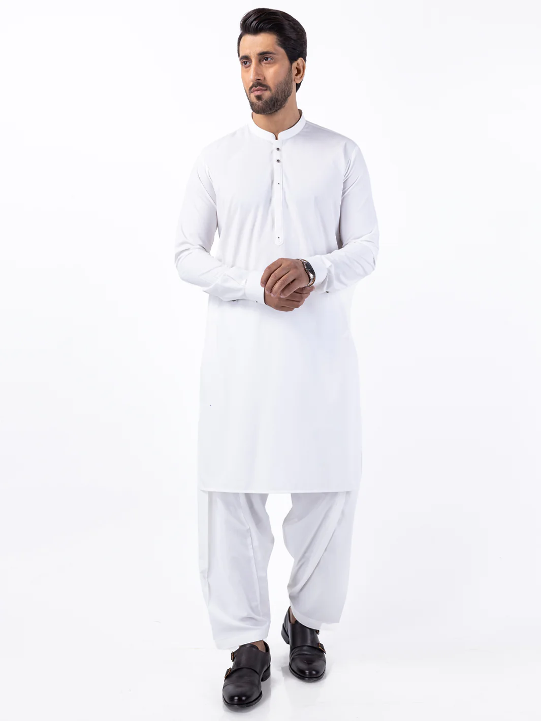 WHITE BLENDED KAMEEZ SHALWAR | AL-KS-3054/AM-6165A