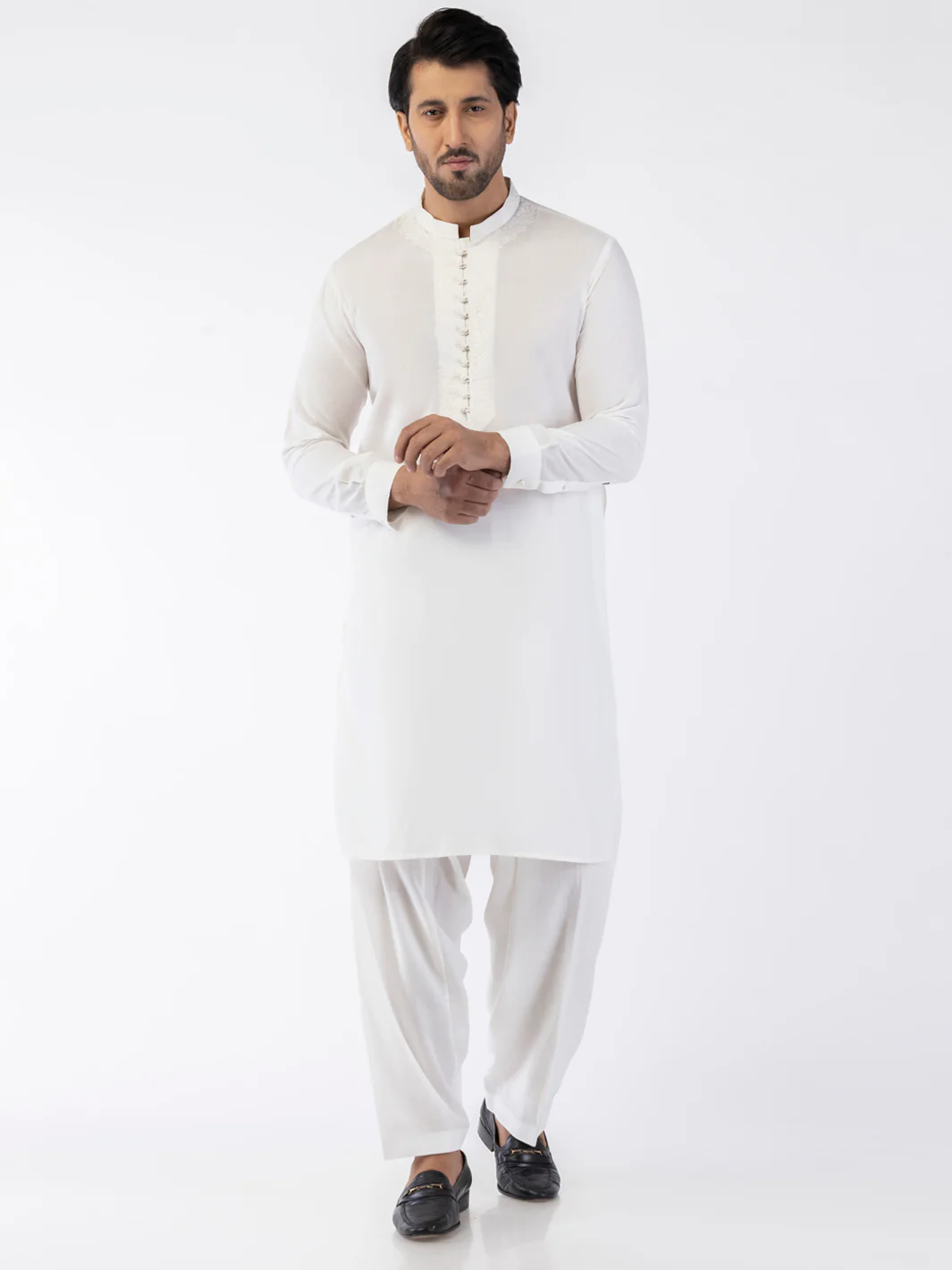WHITE BLENDED KAMEEZ SHALWAR | AL-KS-3167/AM-6299A