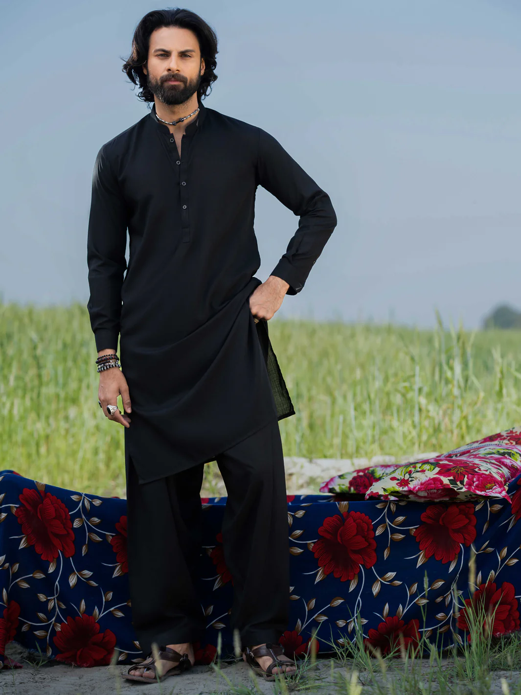 BLACK BLENDED KAMEEZ SHALWAR | AL-KS-3203/AM-6303C