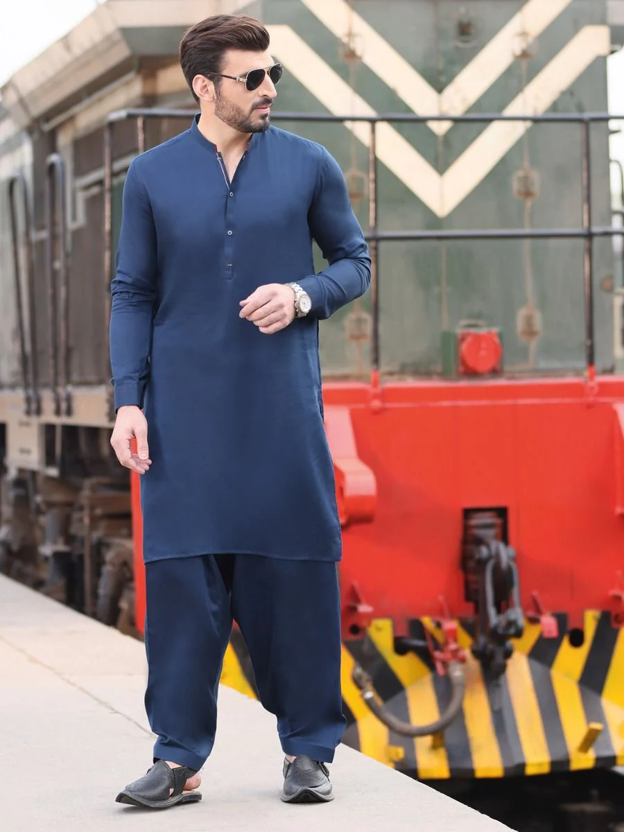 NAVY BLUE COTTON KAMEEZ SHALWAR | AL-KS-US-2527 V-1 2021
