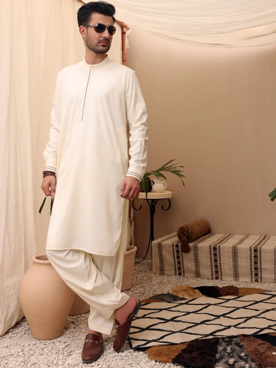 OFF WHITE VISCOSE KAMEEZ SHALWAR | AL-KS-US-2611/AM-919B