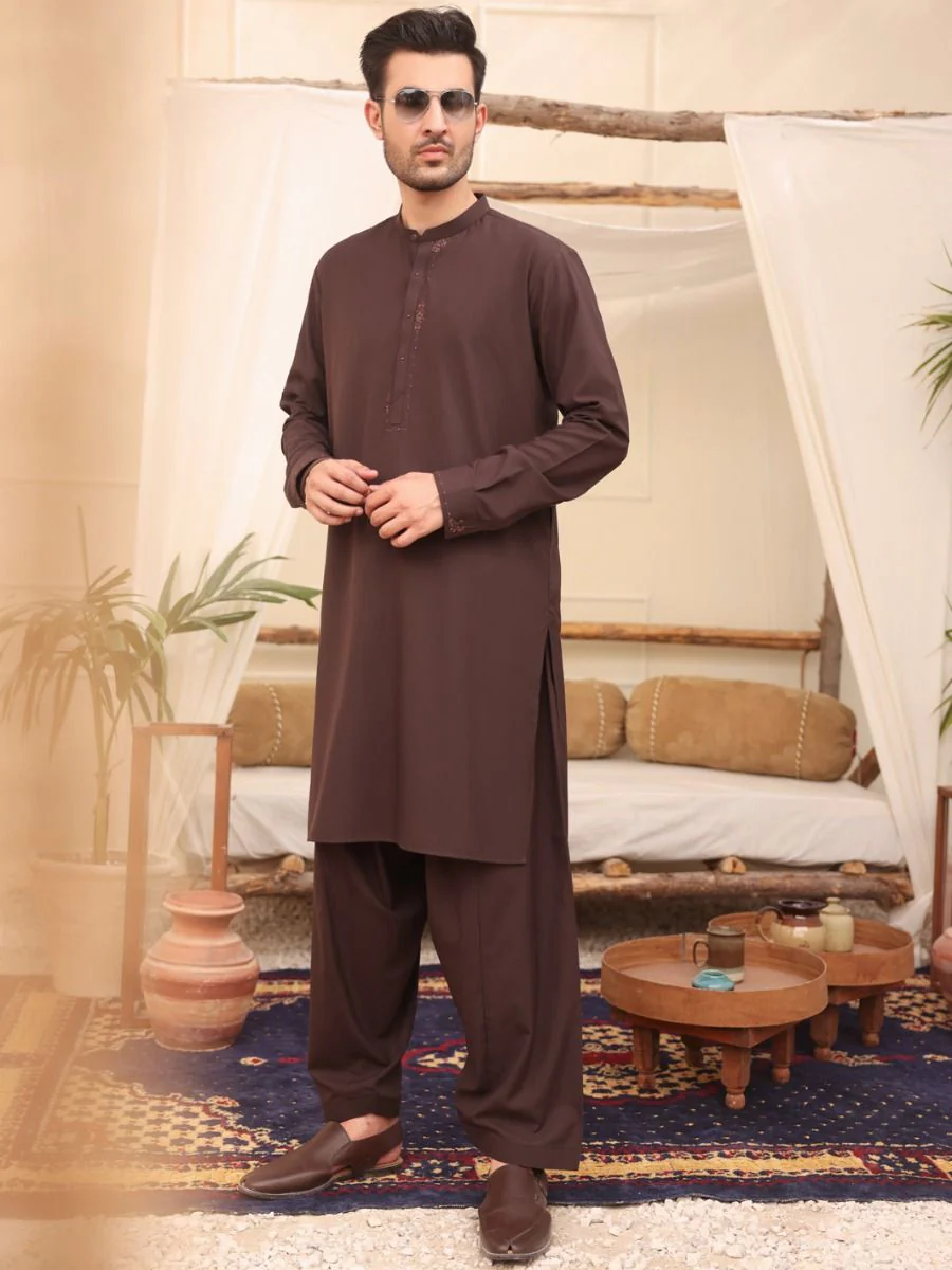 BROWN BLENDED KAMEEZ SHALWAR | AL-KS-US-2620/AM-898B