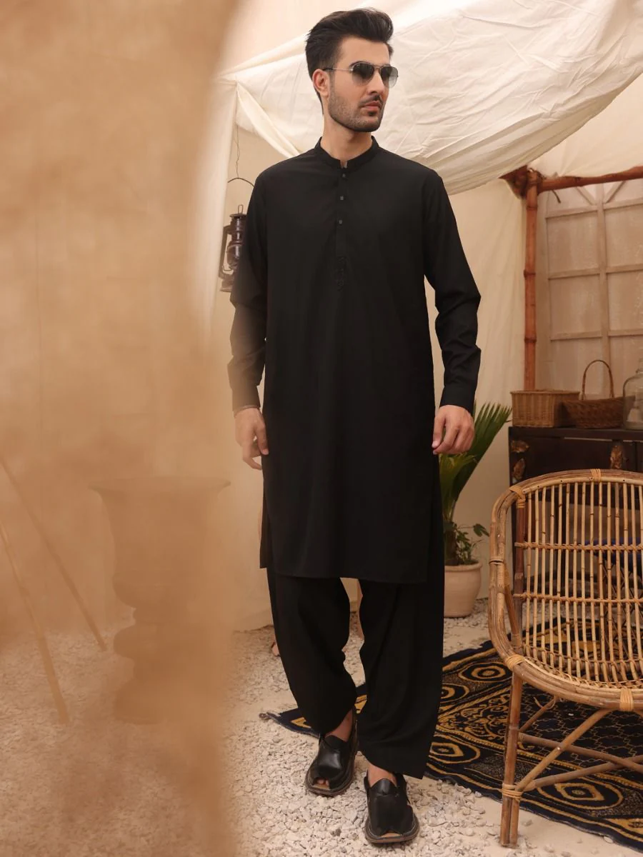 BLACK VISCOSE KAMEEZ SHALWAR | AL-KS-US-2627/AM-898D