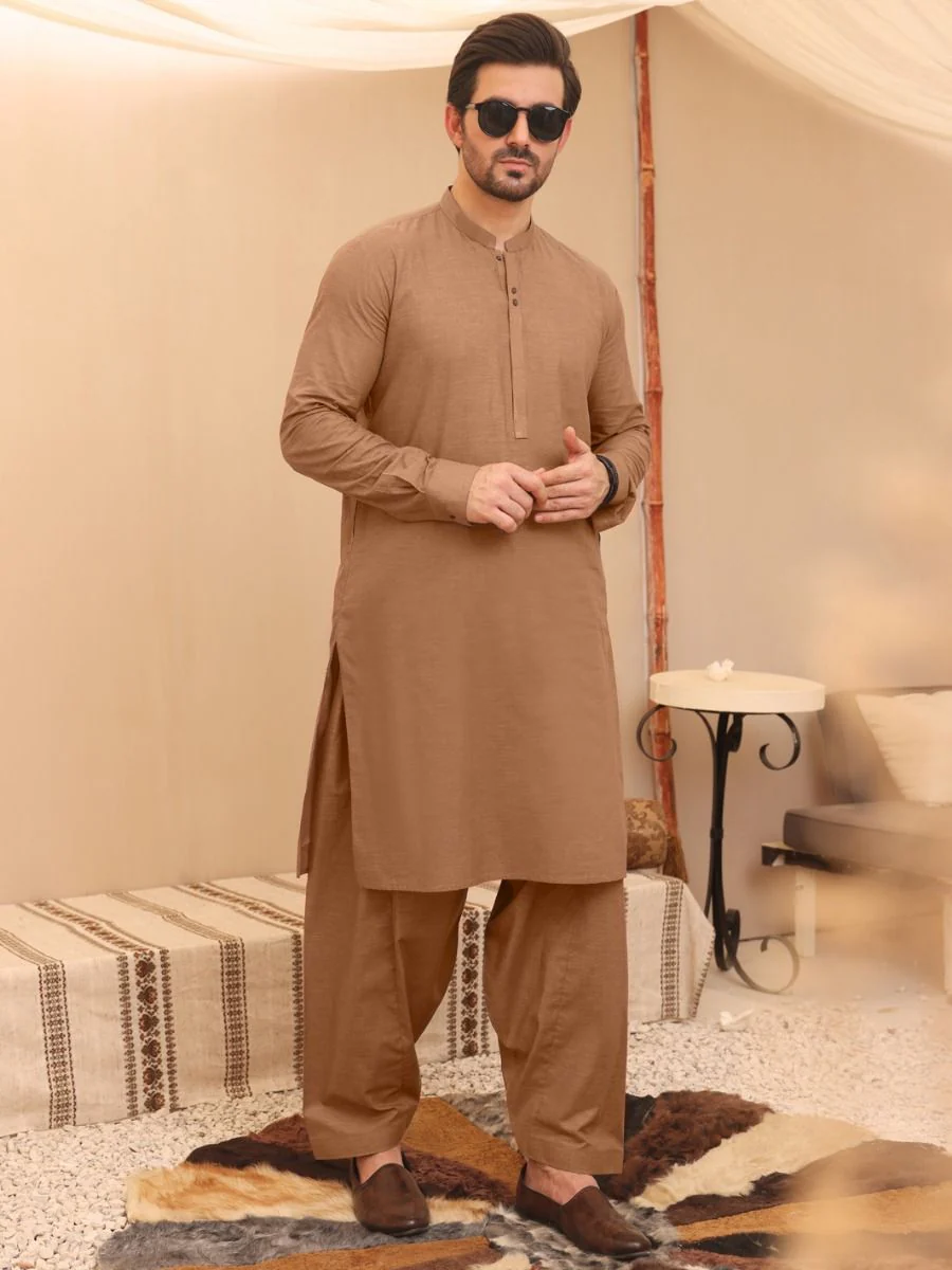 BROWN COTTON KAMEEZ SHALWAR | AL-KS-US-2638/AM-905A