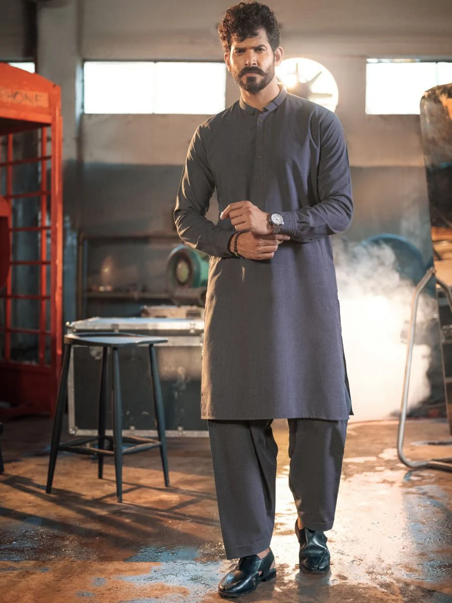 CHARCOAL GREY VISCOSE KAMEEZ SHALWAR | AL-KS-US-2650/AM-5002B