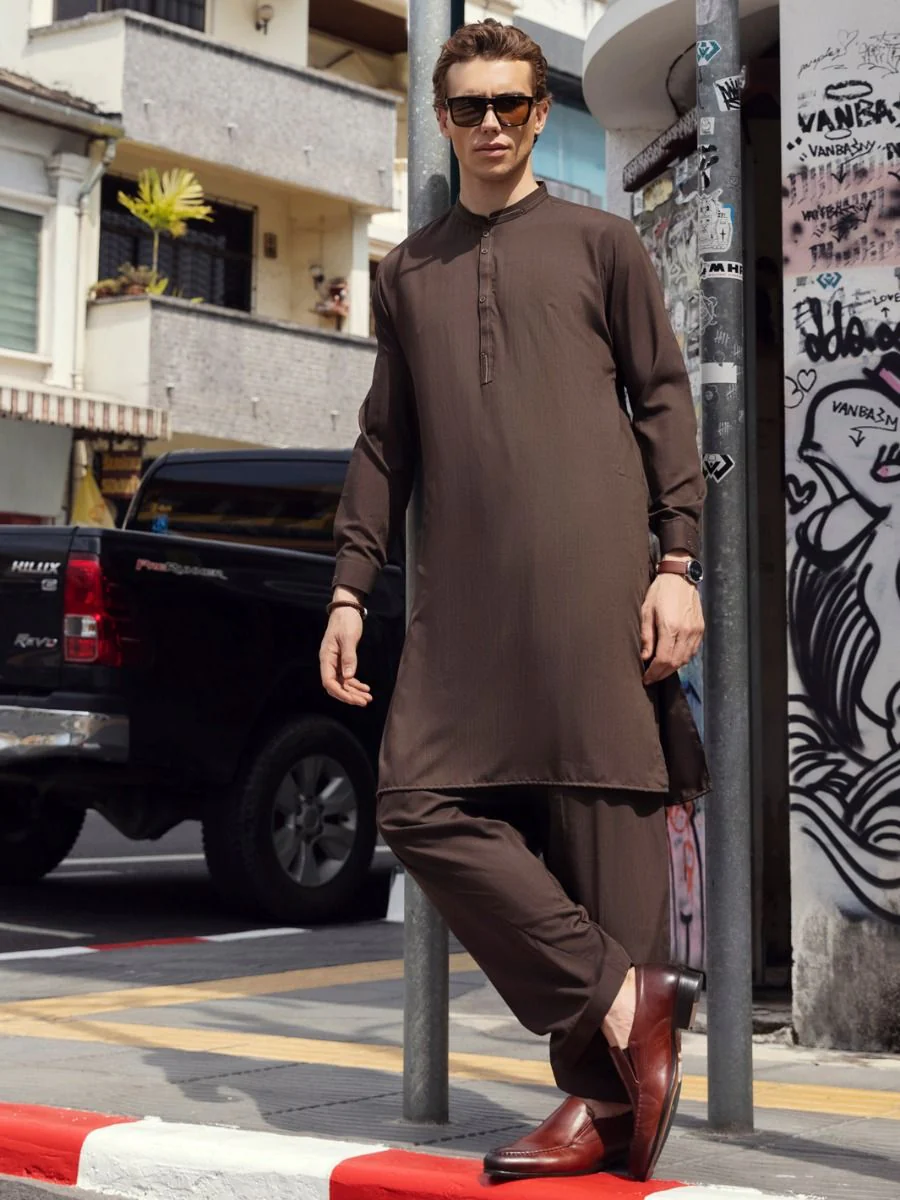 BROWN VISCOSE KAMEEZ SHALWAR | AL-KS-US-2668/AM-993C