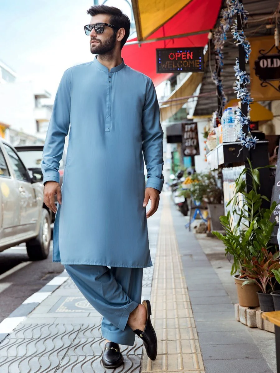LIGHT BLUE KAMEEZ SHALWAR | AL-KS-US-2712/AM-5035B