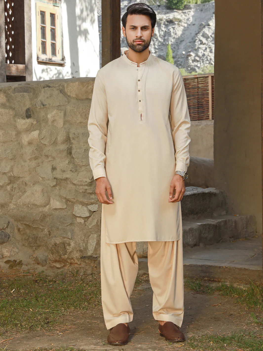CREAM VISCOSE KAMEEZ SHALWAR | AL-KS-US-2746/AM-5064C