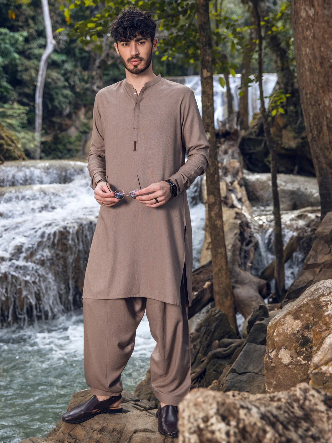 LIGHT BROWN VISCOSE KAMEEZ SHALWAR | AL-KS-US-2848/AM-5093B