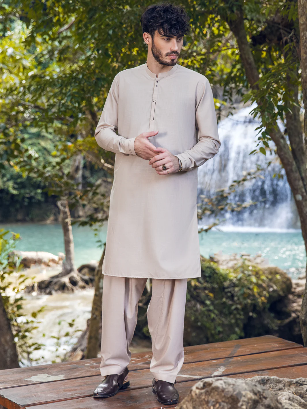 BEIGE VISCOSE KAMEEZ SHALWAR | AL-KS-US-2897/AM-6131E