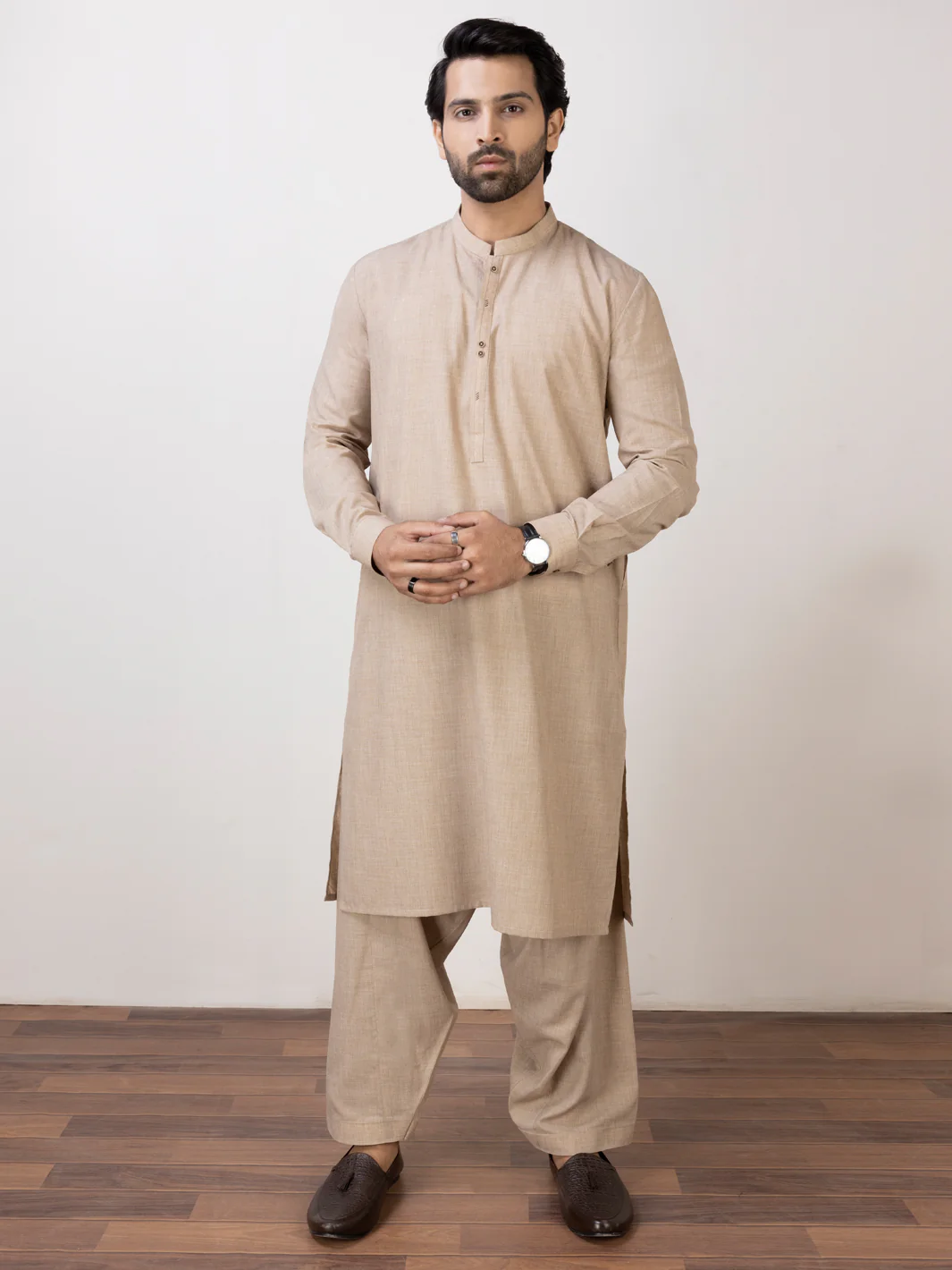 BEIGE BLENDED KAMEEZ SHALWAR | AL-KS-US-2941/AM-6134A