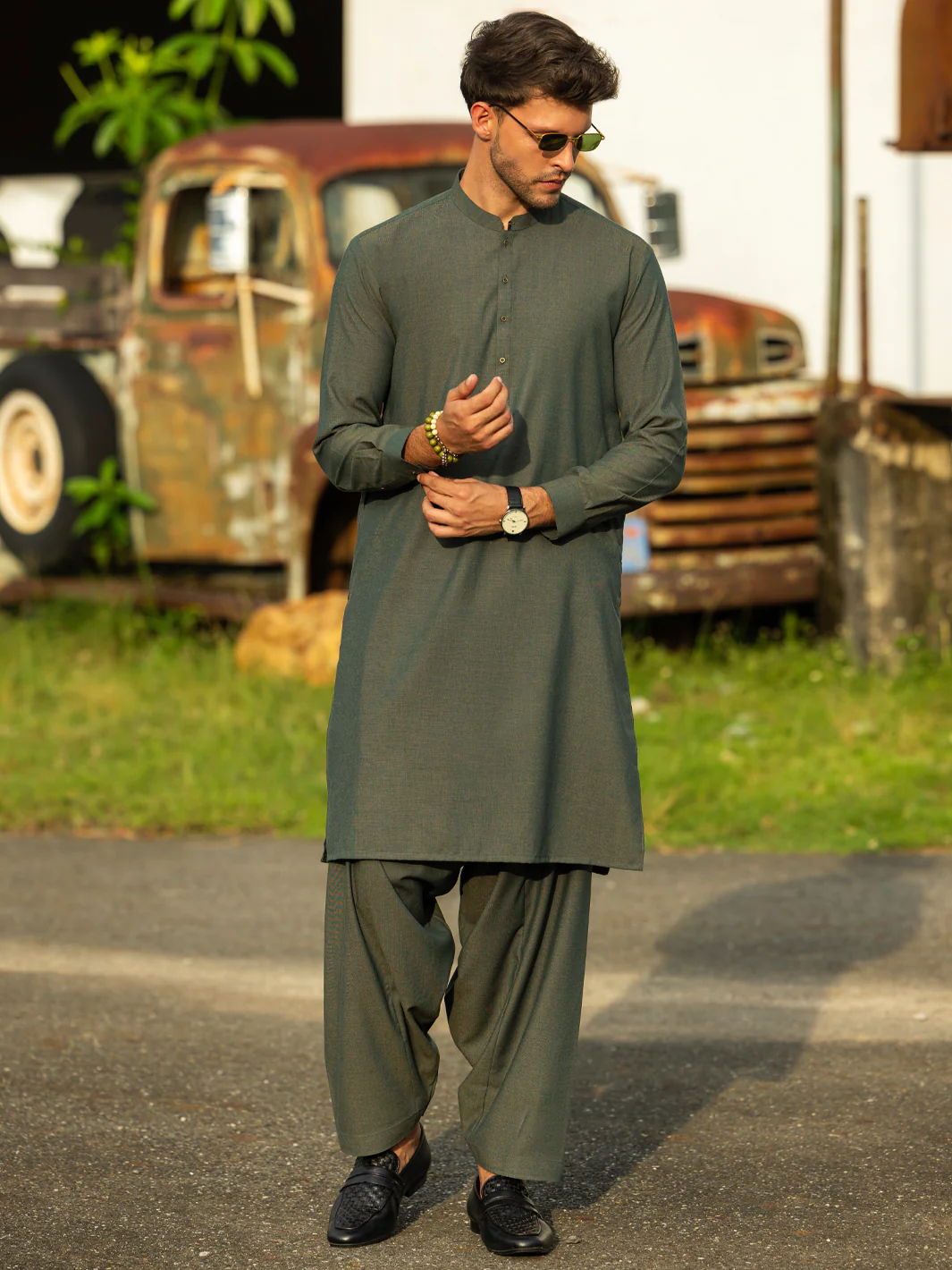 GREEN BLENDED KURTA TROUSERS | AL-KT-3178A/AM-6270C