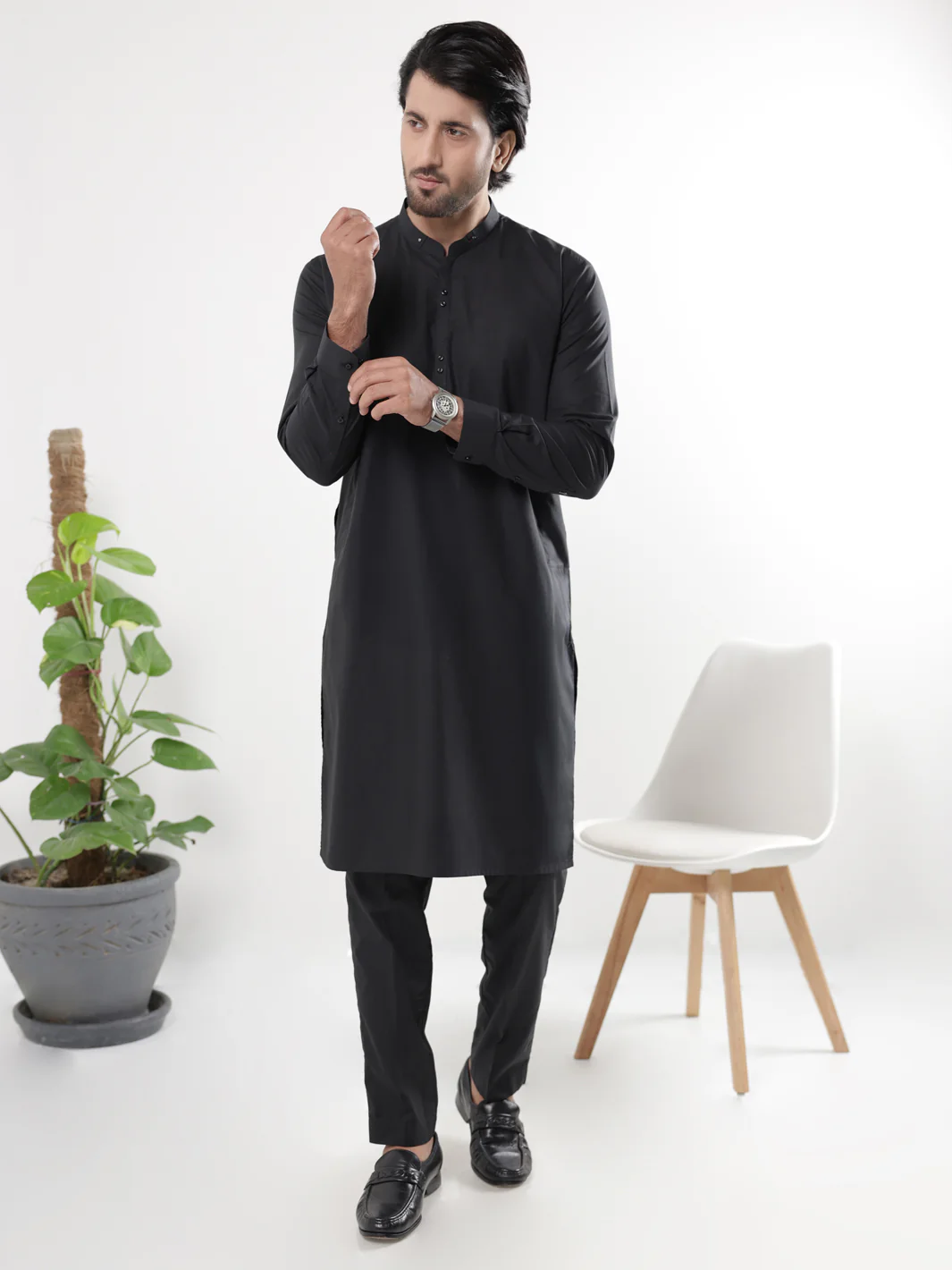 BLACK COTTON KURTA TROUSERS | AL-KT-3221/AM-6332C