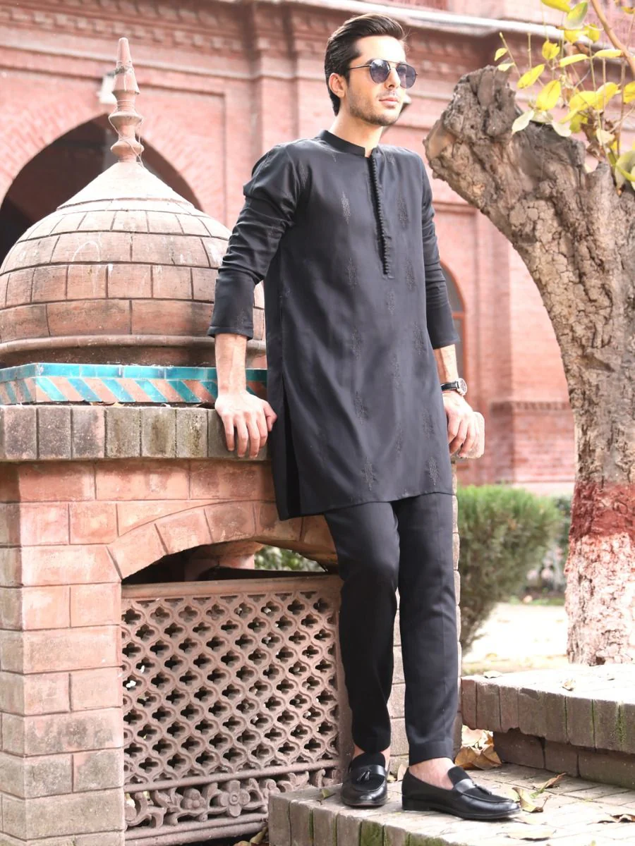 BLACK COTTON KURTA TROUSERS | AL-KT-US-2561 V-2 2021
