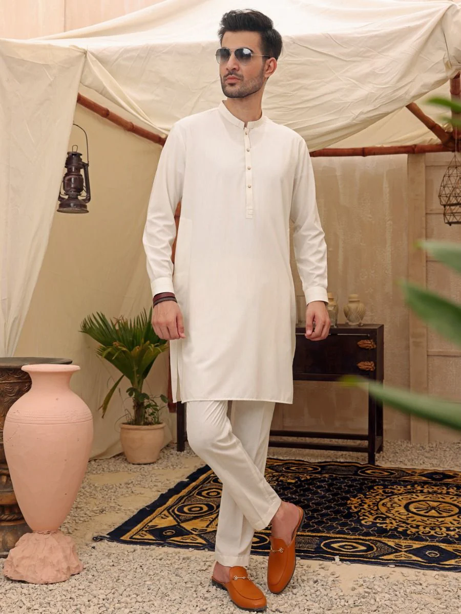 WHITE VISCOSE KURTA TROUSERS | AL-KT-US-2623/AM-894A