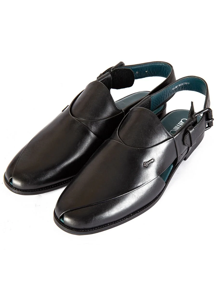 BLACK LEATHER PESHAWARI SANDALS | AL-MFW-HC-US-146