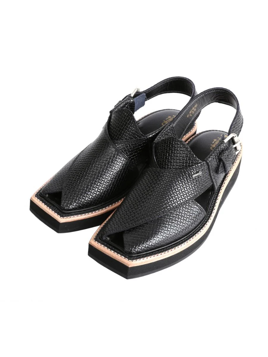 BLACK LEATHER PESHAWARI SANDALS | AL-MFW-HCK-US-135 V-1 2021