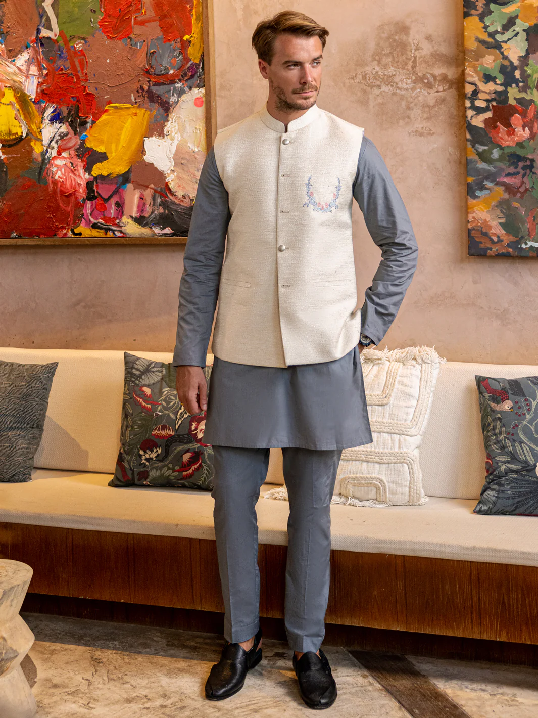 OFF WHITE BLENDED WAISTCOAT | AL-WC-529/JJ-8092A - Image 2