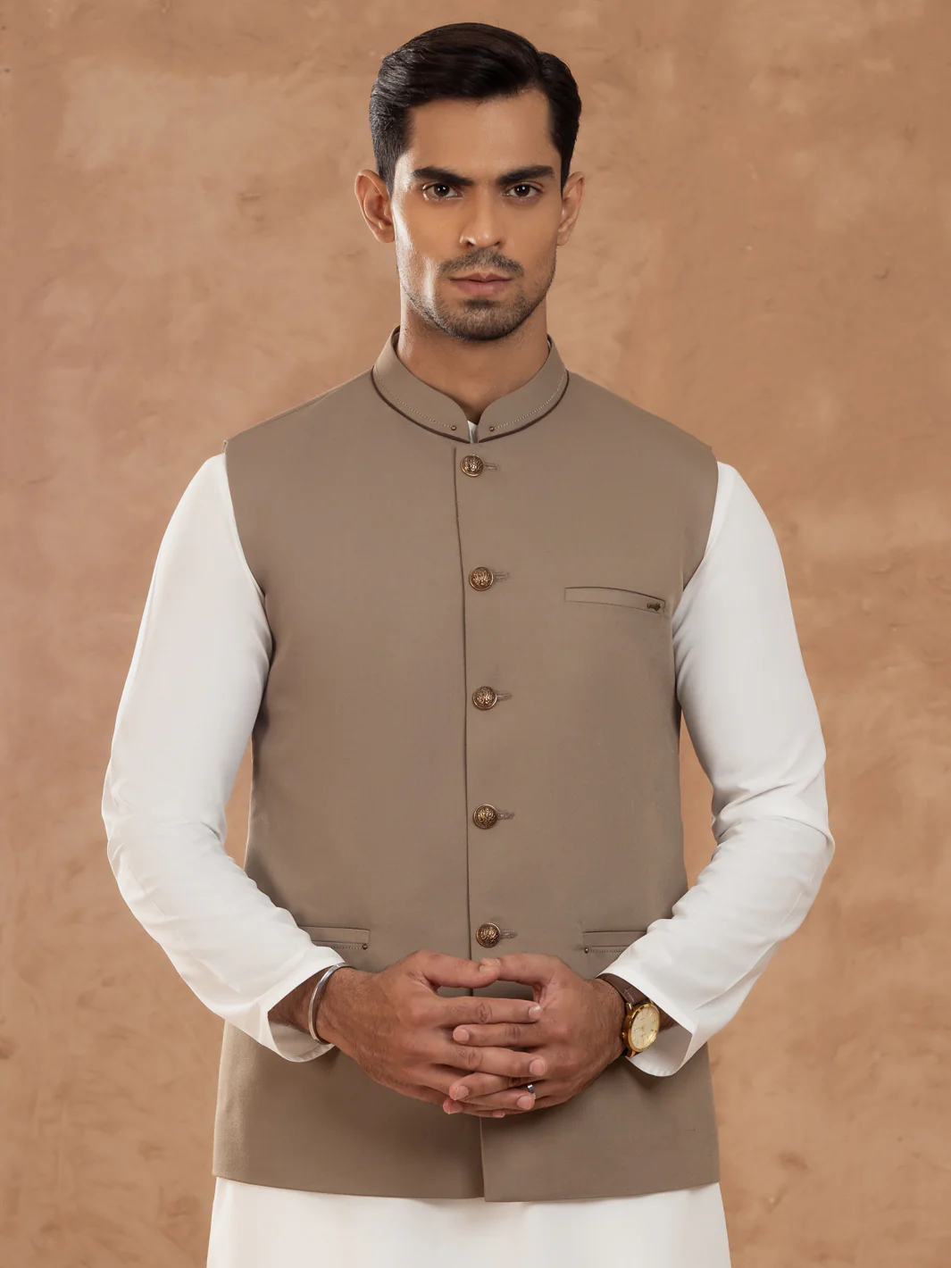 ASH BROWN TAFLON RAYON WAISTCOAT | AL-WC-538A/AM-6244A