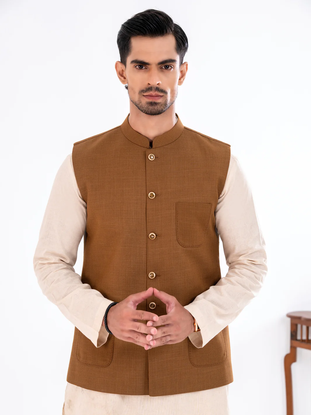 BEIGE BLENDED WAISTCOAT | AL-WC-594/AM-6264B