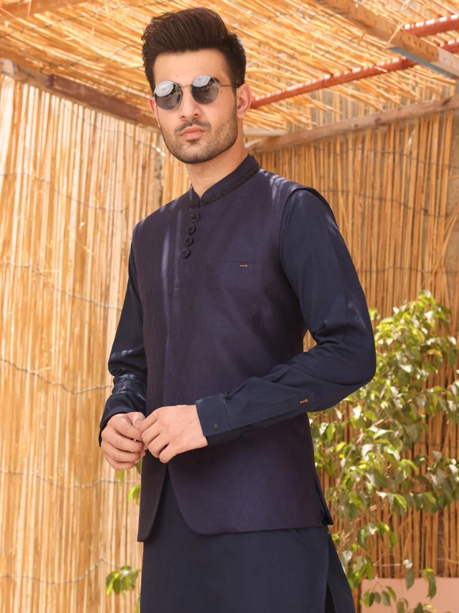 BLUE VISCOSE WAISTCOAT | AL-WC-US-365/AM-931A