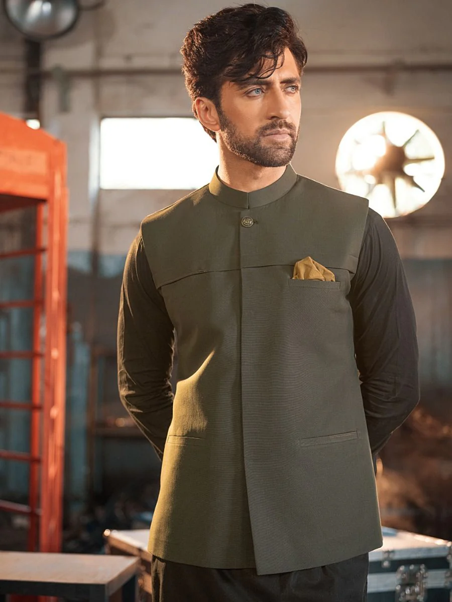 GREEN VISCOSE WAISTCOAT | AL-WC-US-376/AM-906B