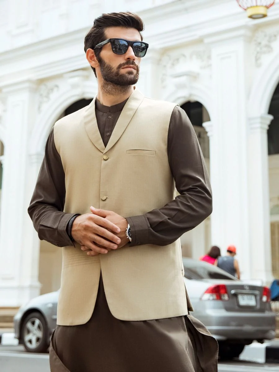 KHAKI TROPICAL WAISTCOAT | AL-WC-US-396/AM-888B