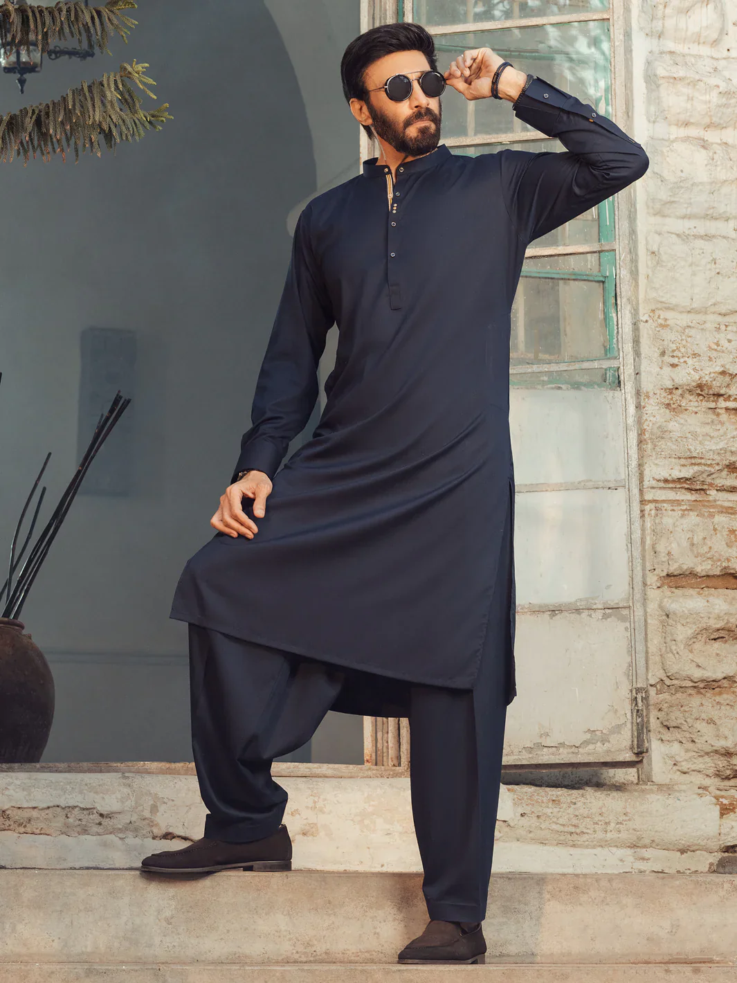 MIDNIGHT BLUE BLENDED KAMEEZ SHALWAR | ALET-KS-1013/AM-6145-C3