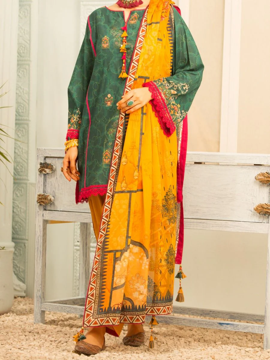 TEAL LAWN 2PC UNSTITCHED | ALP-2PS-US-1201 FB-1201A