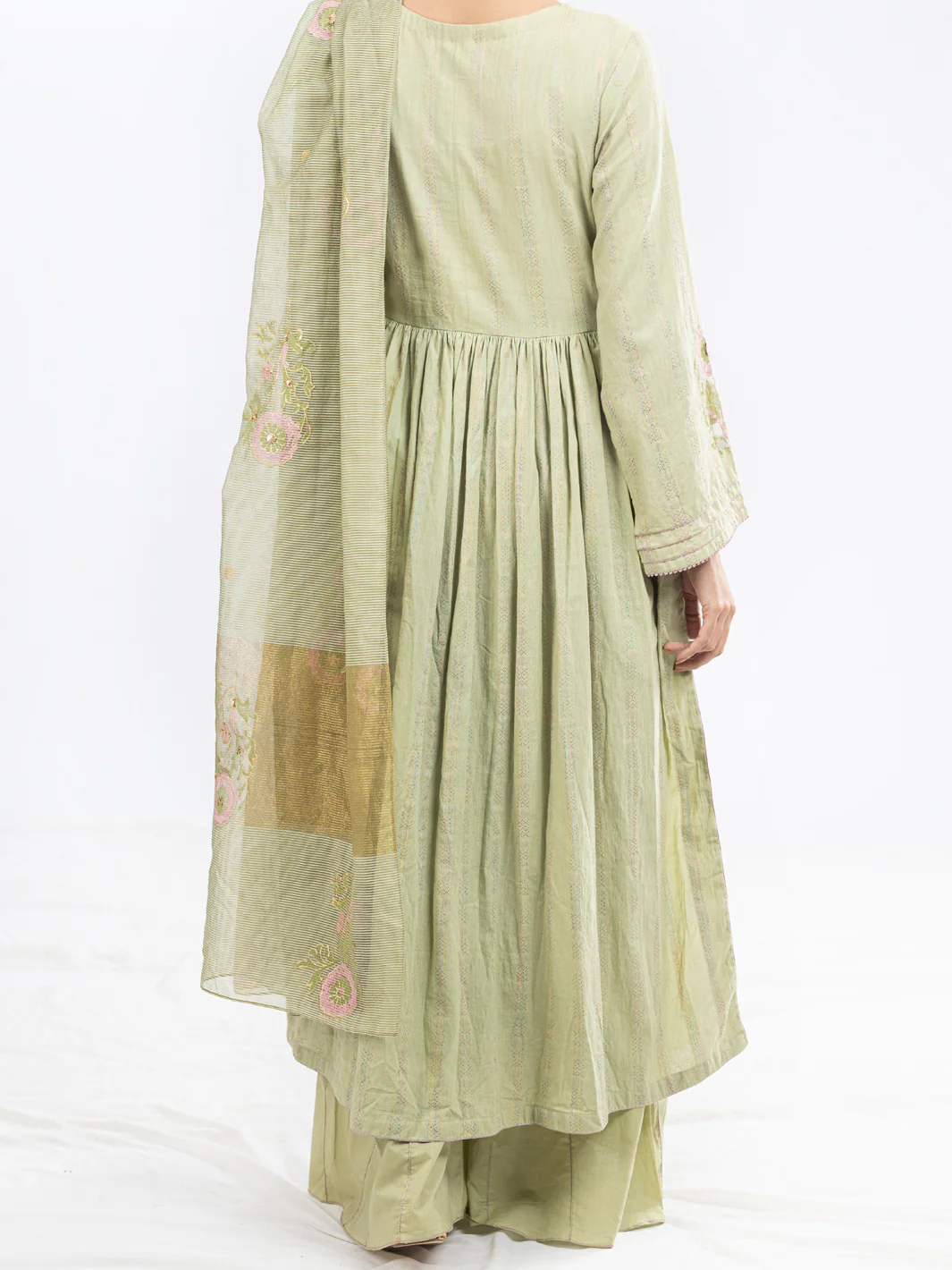 LIGHT GREEN STRIP JACQUARD 3PC UNSTITCHED | ALP-3PS-1803 AM-2883A - Image 2