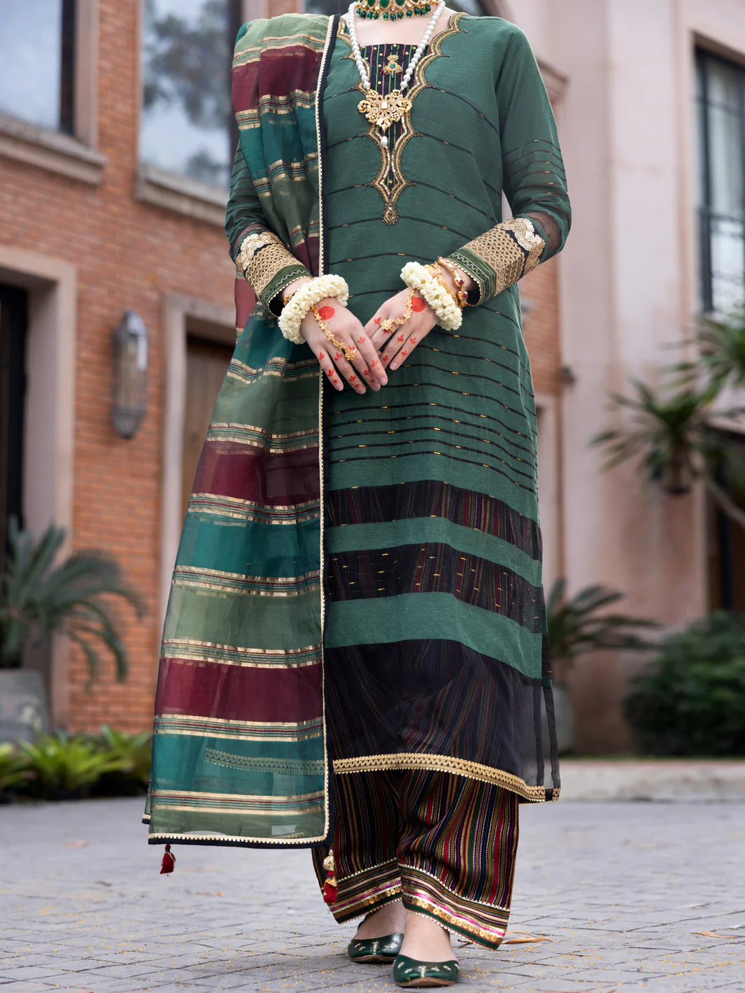 GREEN YARN DYED 3PC STITCHED | ALP-3PS-1852/S AM-2786A