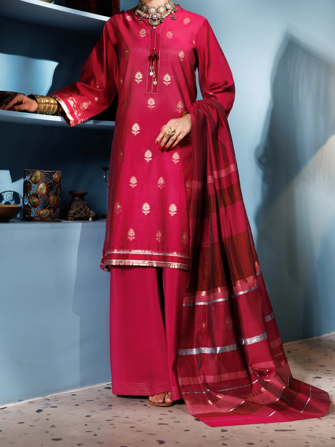 PINK YARN DYED 3PC STITCHED | ALP-3PS-1885/S FB-1885A