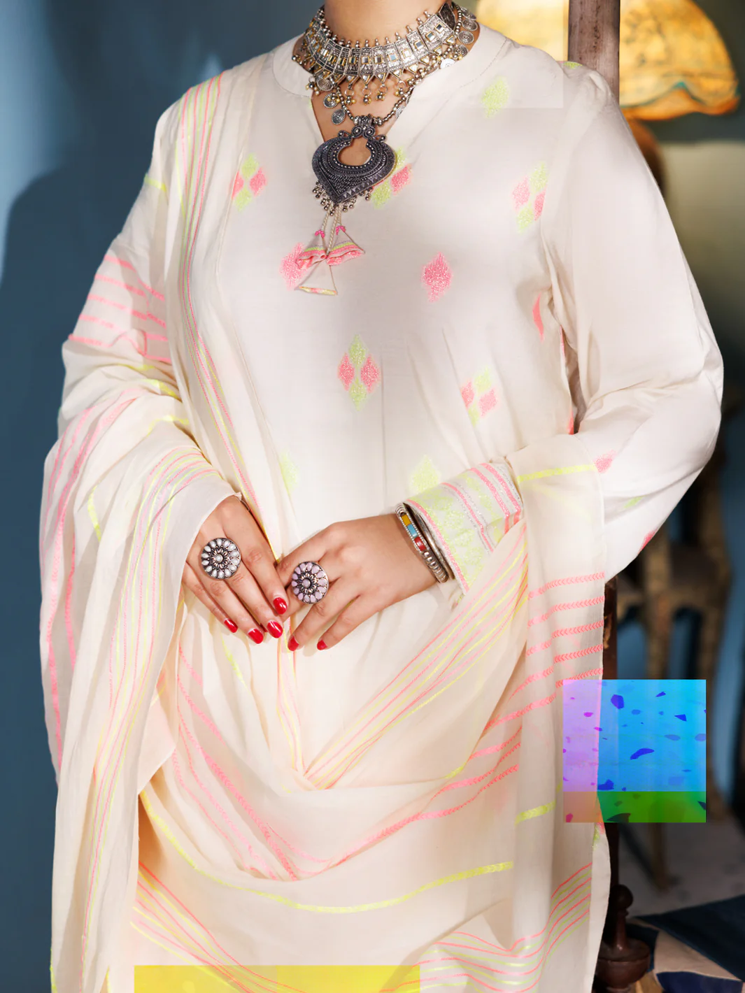 OFF WHITE JACQUARD 3PC STITCHED | ALP-3PS-1886/S FB-1886A - Image 2
