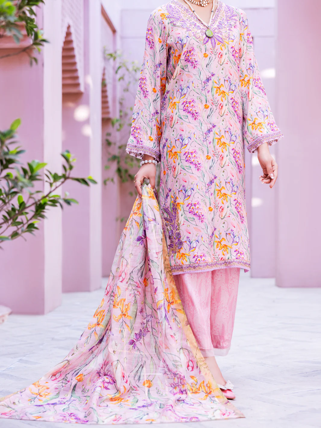PINK MAPLE SILK 3PC UNSTITCHED | ALP-3PS-1909 FB-1909A