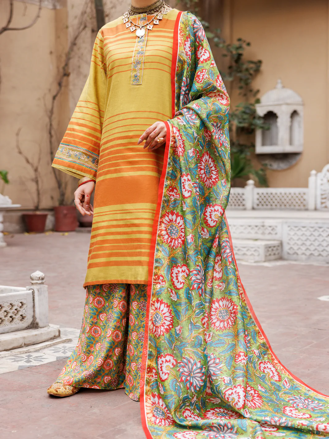 MEHNDI GREEN YARN DYED 3PC UNSTITCHED | ALP-3PS-1930 FB-1930A