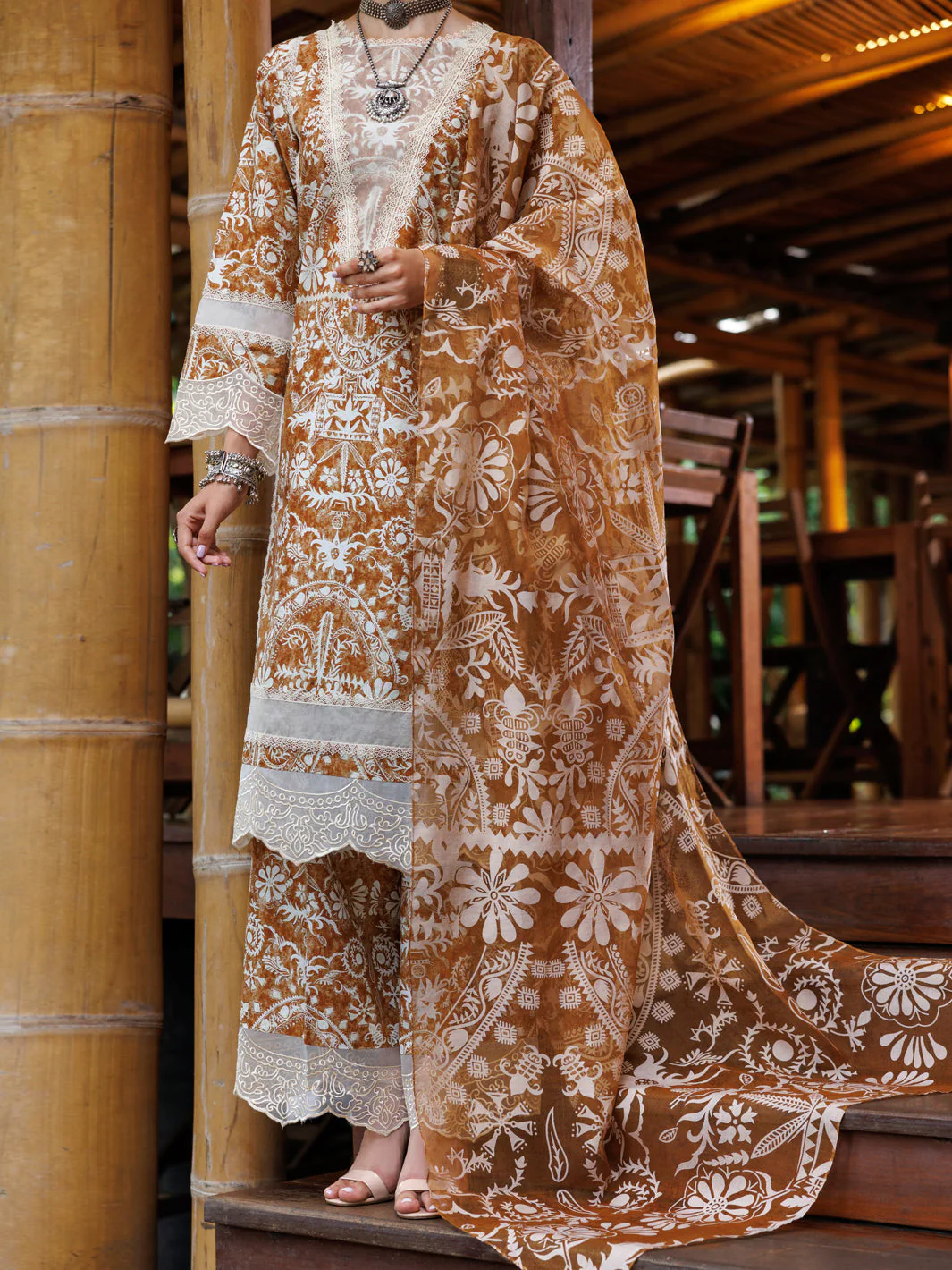 LIGHT BROWN CAMBRIC 3PC UNSTITCHED | ALP-3PS-1988 FB-1988A