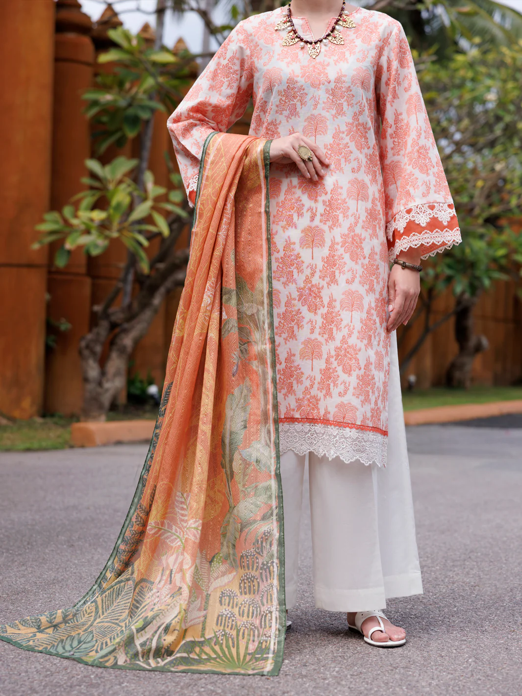 PEACH JACQUARD 3PC UNSTITCHED | ALP-3PS-2013 FB-2013A