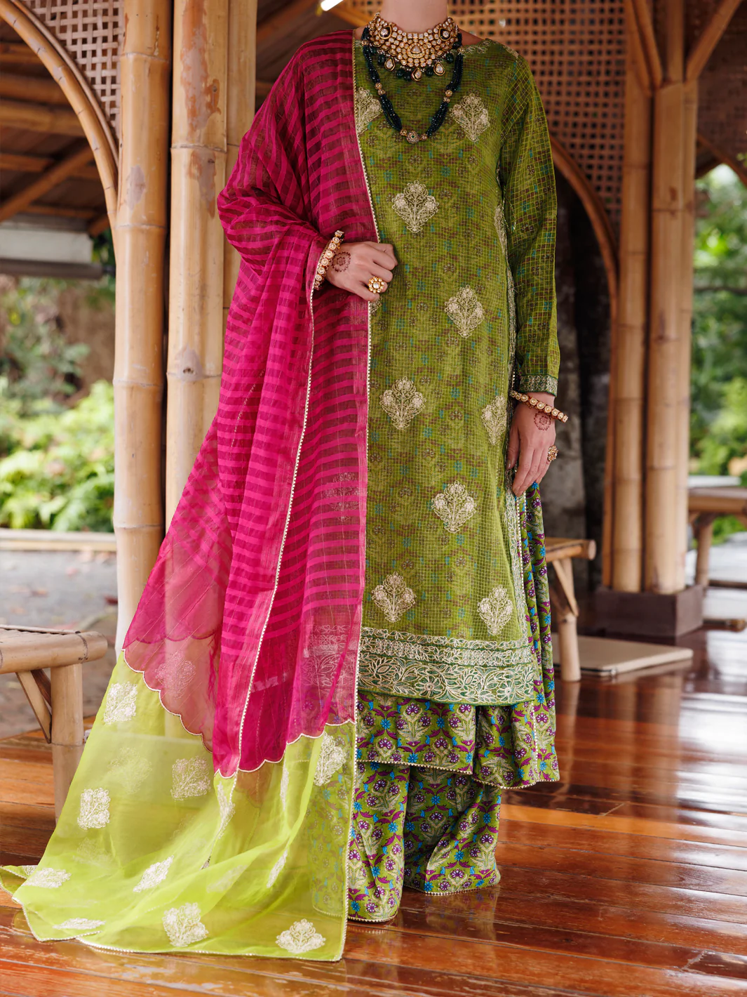 GREEN MAPLE SILK 3PC STITCHED | ALP-3PS-2026/S FB-20
